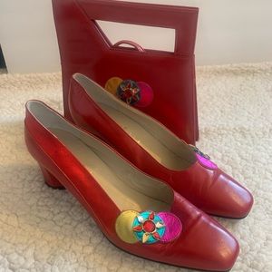 Italian Fashion Shoes with Matching Bag/ Purse Set Women Red  Size 10 Shoes